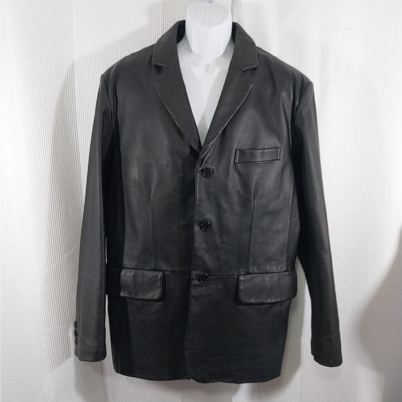 EXCELLED! LUXURIOUS BLACK GENUINE LEATHER TAILORED FREES JACKET, BLAZER! SZ M - Picture 2 of 11